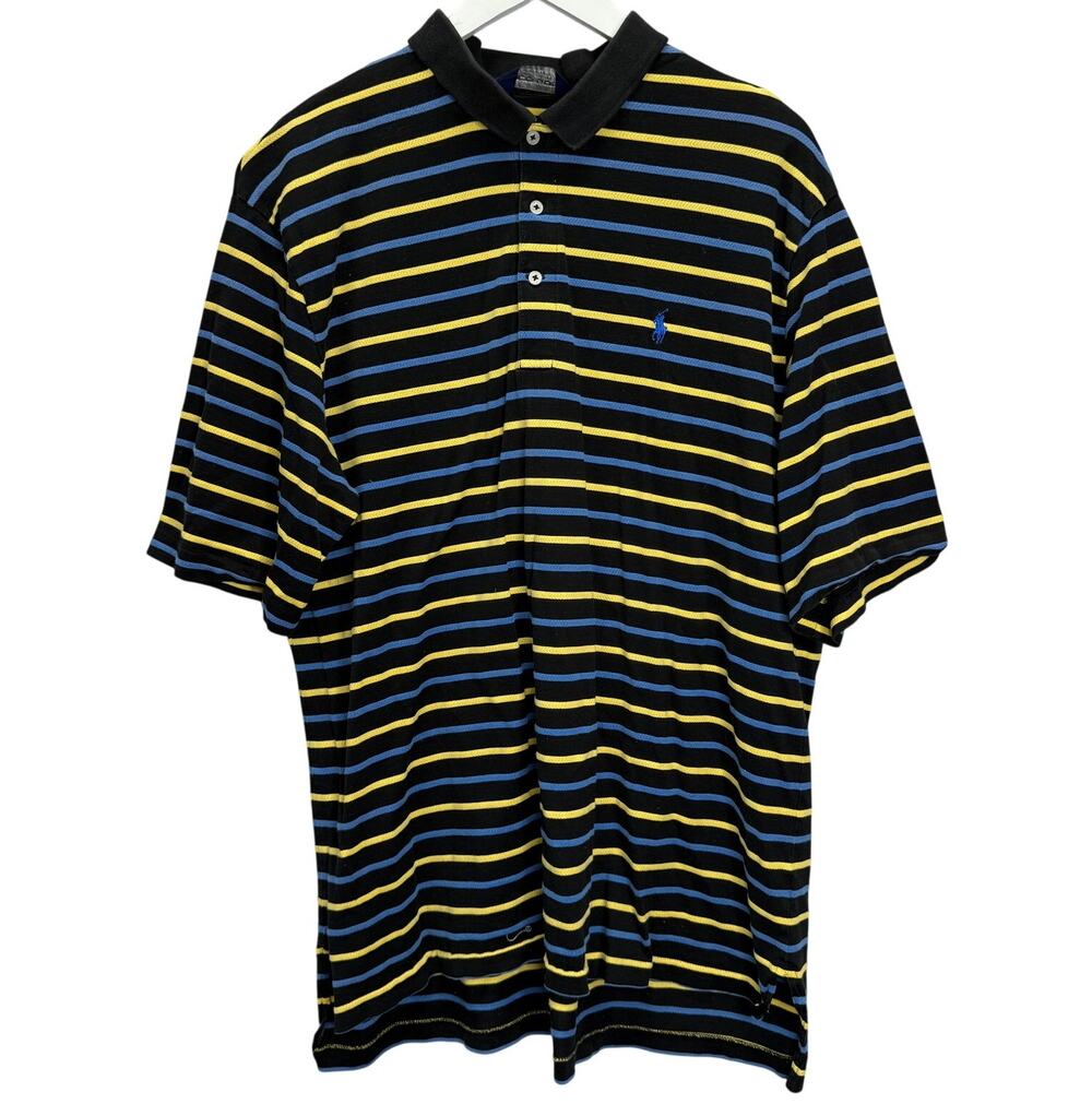 Polo Golf Ralph Lauren Mens Short Sleeve Shirt Silk Blend XXL Black Blue Yellow